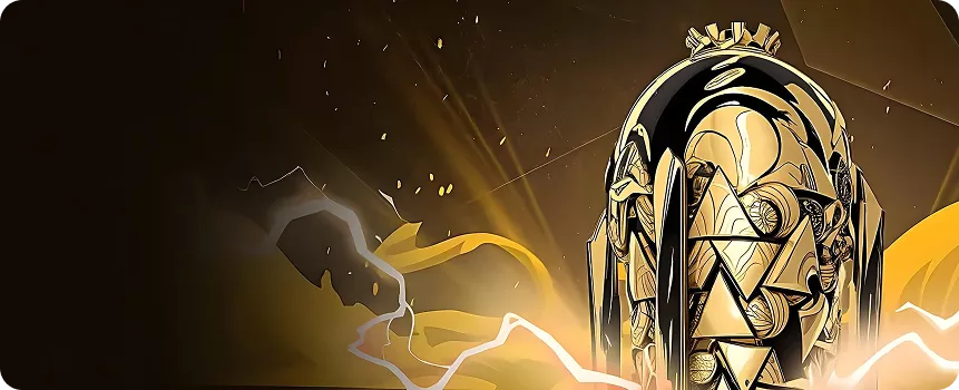 1xBet banner background: golden abstract trophy on dark with light