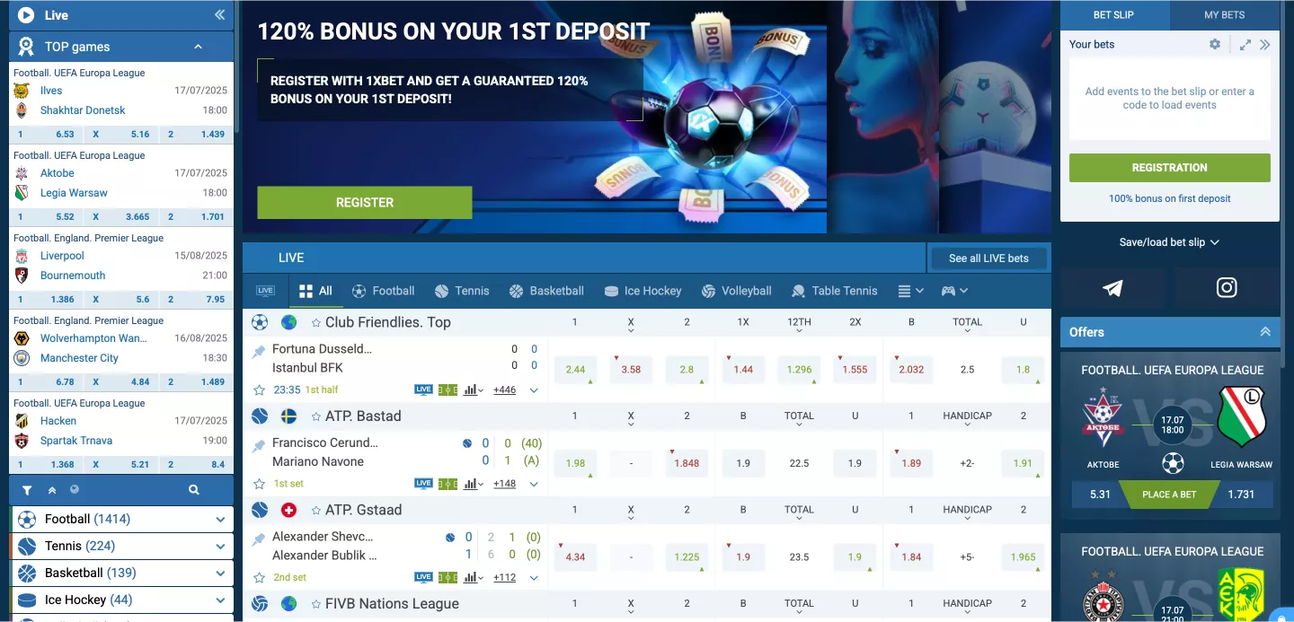 Registration page for 1xBet